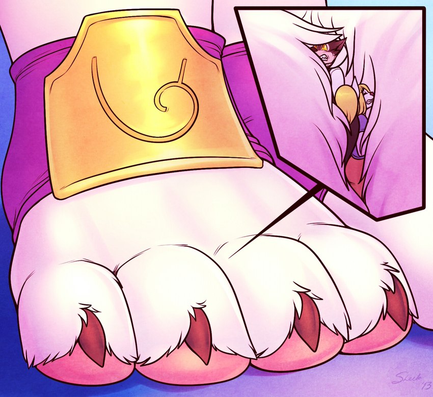 4_toes ambiguous_gender anklet anthro between_toes claws clothed clothing colored_nails extreme_size_difference feet female foot_fetish foot_focus foot_play fur group jewelry male micro micro_between_toes micro_in_fluff nails nano paw_sandwich pawpads paws red_nails size_difference stomping toe_claws toes white_body white_fur yellow_sclera sweetcreamfizz gabriel_(neopuc) canid canine fox mammal hi_res
