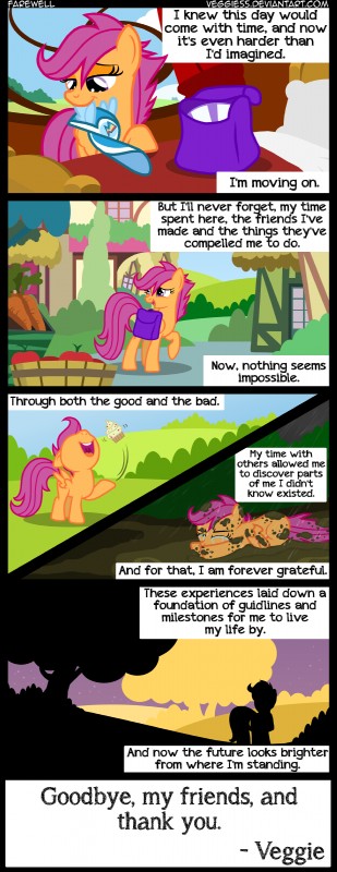 apple bag bodily_fluids clothing crying cupcake dialogue feathered_wings feathers female feral food fruit hair hat headgear headwear inside mud outside plant purple_eyes purple_hair quadruped raining solo tail tears text wings young young_feral veggie55 friendship_is_magic hasbro my_little_pony mythology scootaloo_(mlp) equid equine mammal mythological_creature mythological_equine pegasus absurd_res comic english_text hi_res url