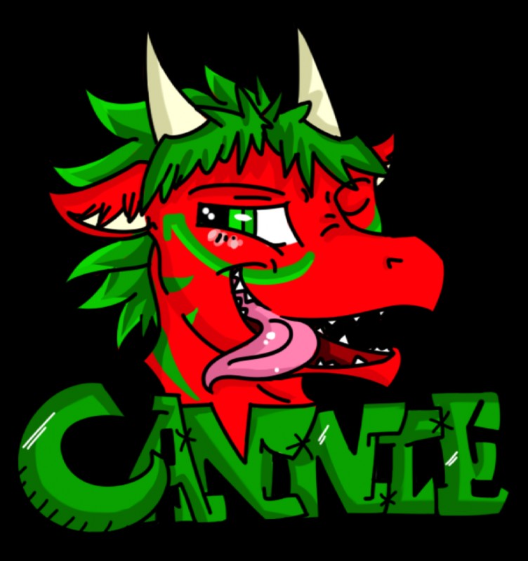 green_eyes green_hair green_markings hair horn male markings open_mouth red_body simple_background solo teeth text tongue tongue_out transparent_background thejazzycat mythology cannie dragon mythological_creature mythological_scalie scalie alpha_channel character_badge_(artwork) english_text headshot_portrait portrait