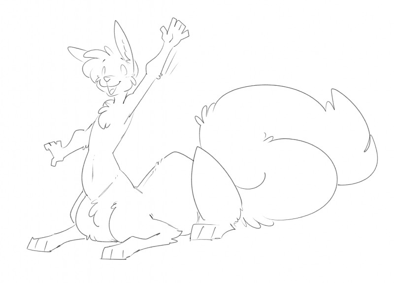 fluffy fluffy_tail fur gesture male paws solo tail waving halbean twerp_(halbean) citra citra_taur mammal mammal_taur taur hi_res monochrome sketch