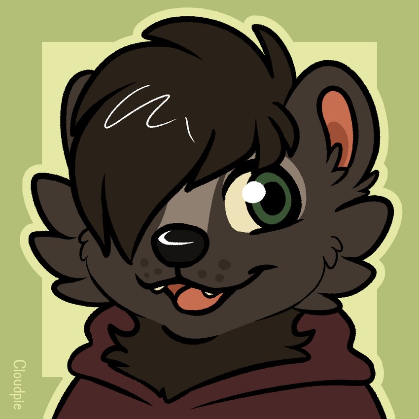 anthro black_nose brown_body brown_fur brown_hair cheek_tuft clothed clothing facial_tuft fur green_background green_eyes hair hair_over_eye hoodie male male_anthro one_eye_obstructed open_mouth open_smile simple_background smile solo teeth topwear tuft cloudpie conditional_dnp wix_(skunkwix) mammal mephitid skunk striped_skunk 1:1 2023 bust_portrait clip_studio_paint_(artwork) digital_drawing_(artwork) digital_media_(artwork) flat_colors icon portrait