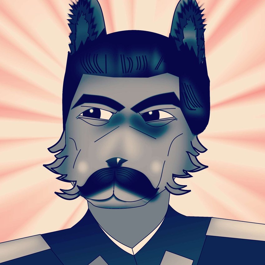 anthro cheek_tuft clothed clothing communism comrade facial_hair facial_tuft male mustache politics russian slicked_back_hair socialism socialist solo soviet_union tuft uniform camaradafurry real_world joseph_stalin canid canine canis mammal wolf 1:1 colored cool_colors hi_res