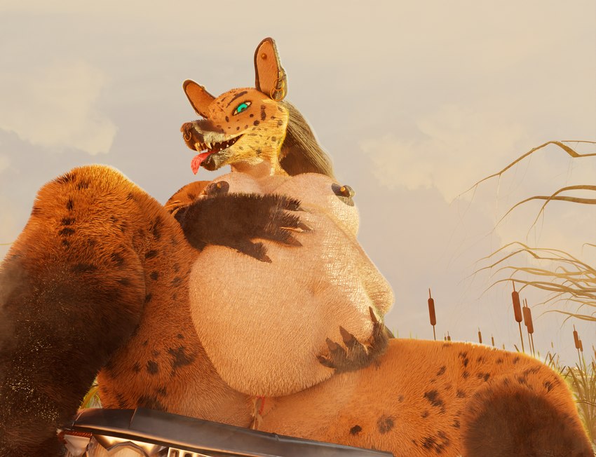 anthro belly big_belly big_breasts breasts crush destruction female fully_inside macro muscular muscular_female nipples nude smile swamp vehicle vore parovozik blender_cycles hyena mammal spotted_hyena 3d_(artwork) digital_media_(artwork) hi_res