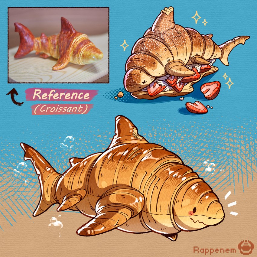 ambiguous_gender bread croissant dorsal_fin feral fin food fruit pastry plant solo strawberry tail tail_fin rappenem fish food_creature marine shark 1:1 2024 absurd_res clip_studio_paint_(artwork) digital_media_(artwork) hi_res reference_image