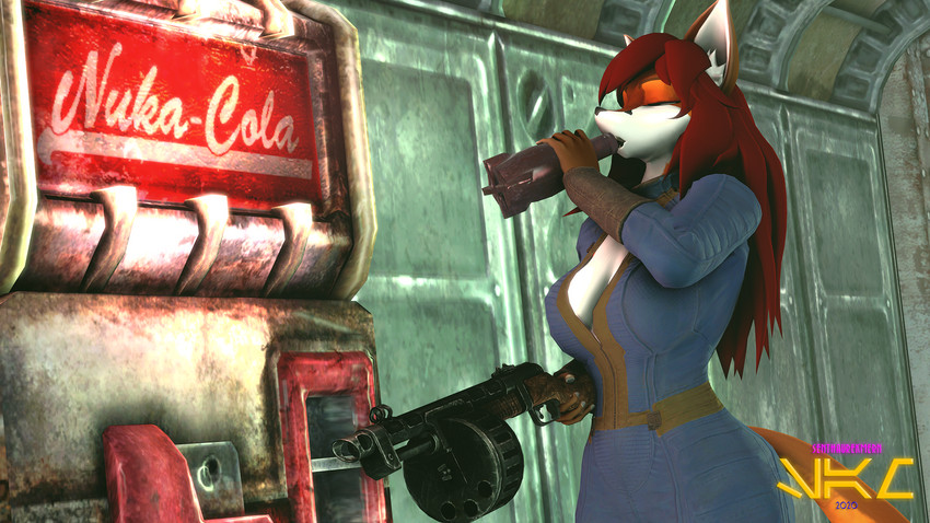 anthro big_breasts breasts brown_body brown_fur female fur gun hair long_hair nuka-cola orange_body orange_fur ppsh-41 ranged_weapon red_hair shotgun solo submachine_gun vault vault_suit weapon white_body white_fur wide_hips senthaurekmern fallout microsoft tiffany_sinclair_(senthaurekmern) canid canine fox mammal red_fox true_fox 16:9 3d_(artwork) digital_media_(artwork) hi_res watermark widescreen