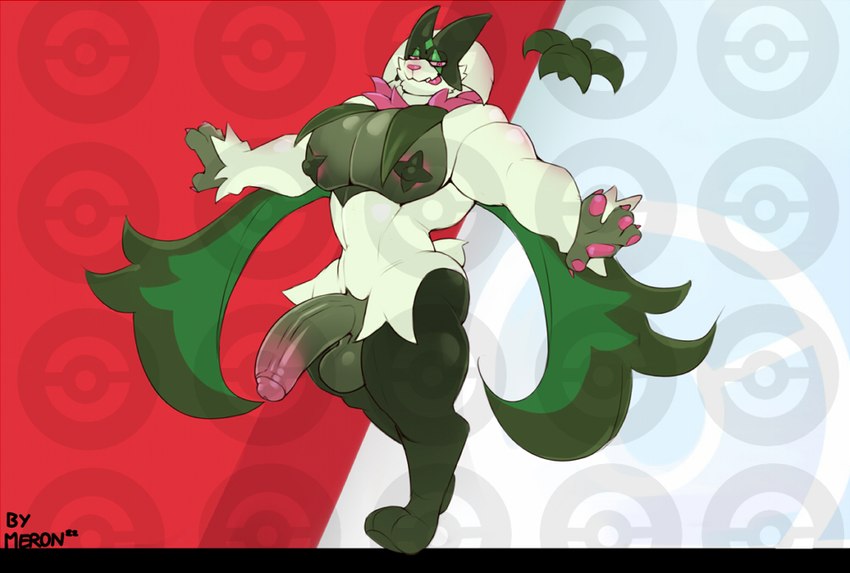 anthro areola balls big_muscles big_pecs big_penis biped countershade_torso countershading cute_fangs fangs fur genitals glans green_arms green_balls green_body green_chest green_fingers green_fur green_genitals green_hands green_legs green_mask green_penis green_tail humanoid_genitalia humanoid_penis male mask muscular muscular_anthro muscular_male nipples nude nude_anthro nude_male pawpads paws pecs penile penis pink_areola pink_glans pink_tongue reverse_countershading short_tail smile solo standing tail teeth text tongue tongue_out urethra vein veiny_penis merong nintendo pokemon felid feline generation_9_pokemon mammal meowscarada pokemon_(species) 2024 artist_name digital_drawing_(artwork) digital_media_(artwork) signature