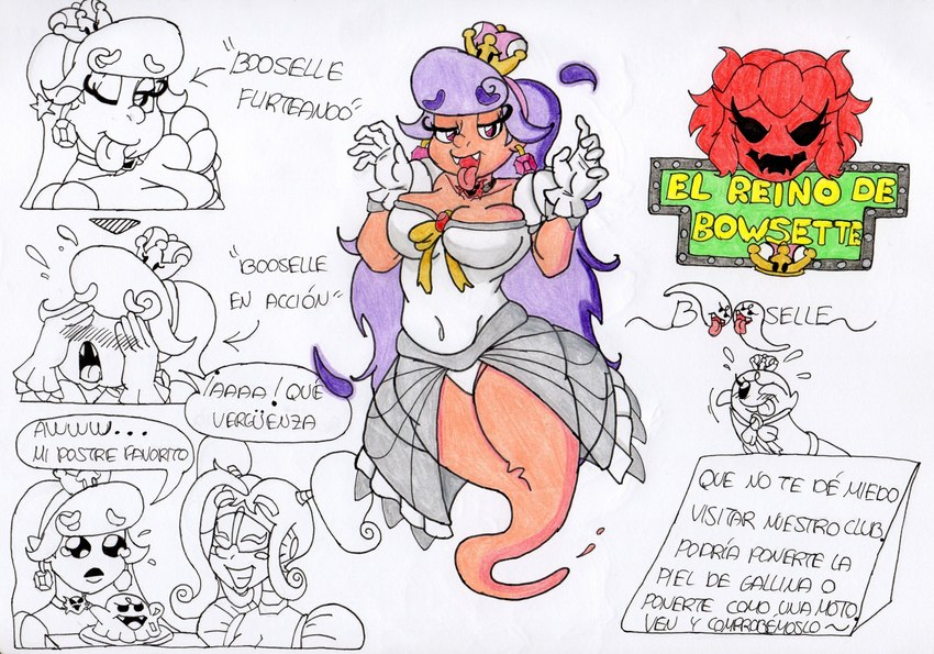 alternate_universe big_breasts blush booselle bow_ribbon bowsette_kingdom breasts cleavage clothed clothing collar crossgender crown dream_retreat duo embarrassed eyebrows female floppy_ears ghost_tail gloves hair handwear headgear herm intersex jewelry long_hair lop_ears machine mechanical_parts monster_girl_(genre) nightclub one_eye_closed pendant pigtails princess purple_district purple_eyes purple_hair robonica royalty screen_eyes slim slim_female super_crown thick_eyebrows thick_thighs tiara wide_hips wink dibujuani bowsette_meme mario_bros nintendo boosette boo_(mario) ghost humanoid robot robot_humanoid spirit absurd_res hi_res meme sketch traditional_media_(artwork)