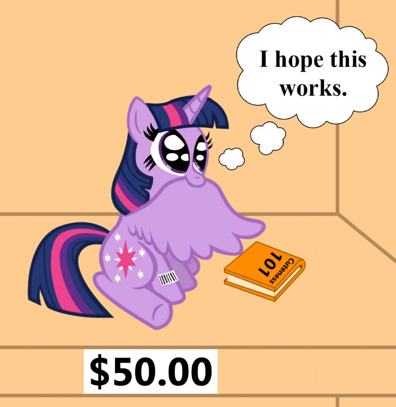 barcode book cutie_mark feather_preening feathered_wings feathers female for_sale fur hair horn multicolored_hair personal_grooming price_tag purple_body purple_eyes purple_feathers purple_fur purple_hair sign smile solo two_tone_hair wings vincentthecrow friendship_is_magic hasbro my_little_pony mythology twilight_sparkle_(mlp) equid equine mammal mythological_creature mythological_equine winged_unicorn 2014 digital_media_(artwork)