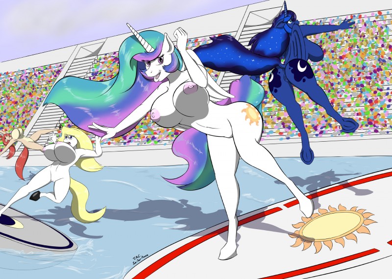 anthro anthrofied anus big_breasts blonde_hair blue_body blue_fur blue_hair breasts female fur genitals group hair horn multicolored_hair navel nipples nude pussy rainbow_hair red_hair unicorn_horn white_body white_fur wings sailoranna friendship_is_magic hasbro my_little_pony mythology anna_(sailoranna) princess_celestia_(mlp) princess_luna_(mlp) sara_(sailoranna) equid equine horse mammal mythological_creature mythological_equine winged_unicorn hi_res sibling_(lore) sister_(lore) sisters_(lore)