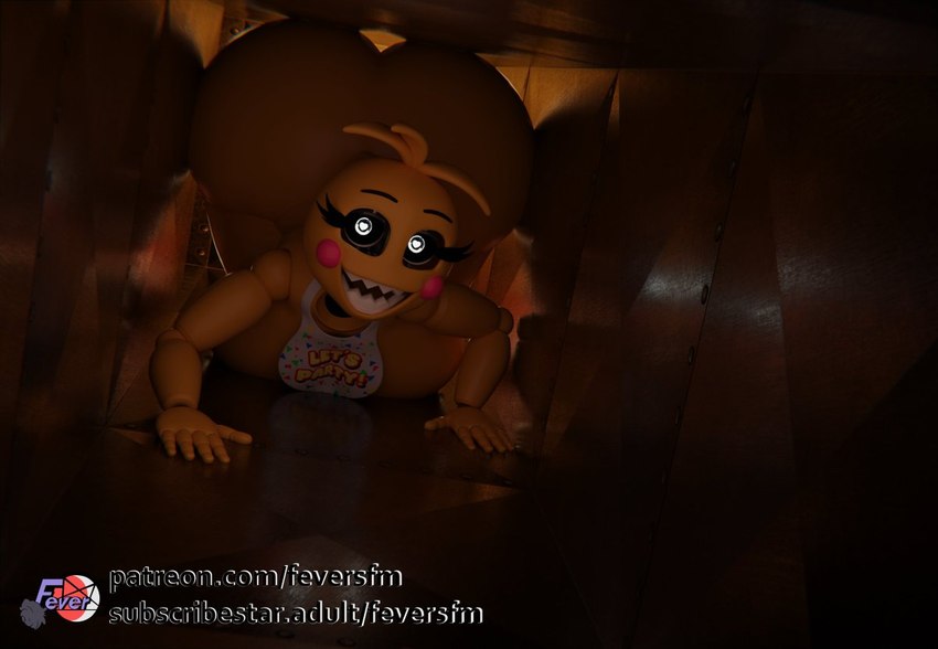 5_fingers anthro beakless bib big_butt blush blush_stickers breasts butt eyebrows eyelashes female fingers heart_eyes heart_symbol huge_butt looking_at_viewer machine open_mouth sharp_teeth solo teeth ventilation ventilation_shaft yellow_body feversfm five_nights_at_freddy's five_nights_at_freddy's_2 scottgames lovetaste_chica runaboo_chica toy_chica_(fnaf) animatronic avian bird chicken galliform gallus_(genus) phasianid robot 2024 3d_(artwork) digital_media_(artwork)