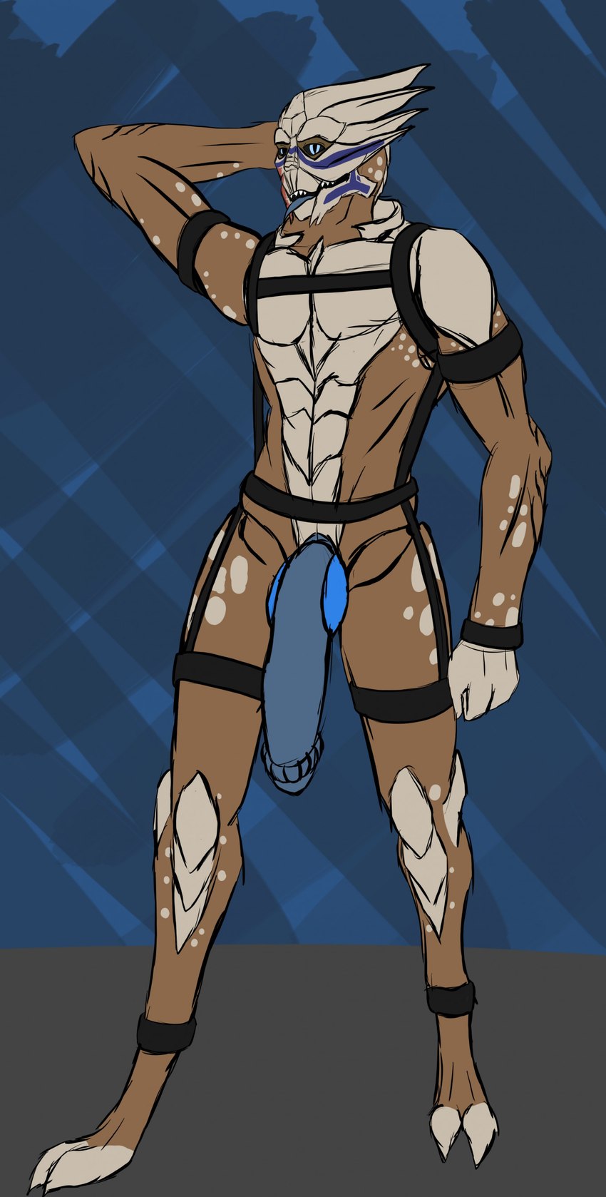 genitals harness male nude penis solo tongue canadianshark bioware electronic_arts mass_effect garrus_vakarian alien turian absurd_res hi_res