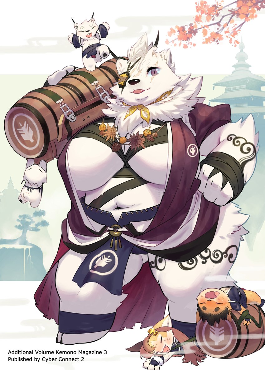 anthro big_breasts blush bodily_fluids breasts eye_patch eyewear female group huge_breasts mature_female reizi_ishimura slightly_chubby sweat text thick_thighs wide_hips razy bear mammal polar_bear ursine absurd_res english_text hi_res