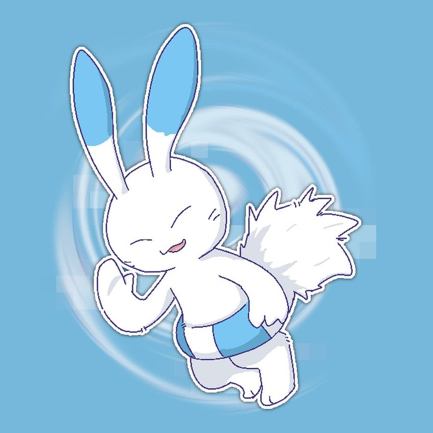 ambiguous_gender blue_background blue_body blue_fur eyes_closed feet fingers fur gesture happy looking_at_viewer open_mouth simple_background solo tail toes waving waving_at_viewer white_body white_fur hoshistarlighta 2024_pokemon_gigaleak beta_pokemon_games nintendo pokemon beta_pokemon_(species) lagomorph mammal warabbit 1:1 2024 japanese_description