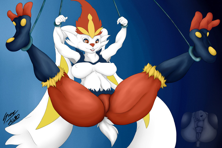 anthro bdsm bondage bound breasts buckteeth evolution female genitals nipples pussy remake solo spread_legs spreading teeth greey nintendo nintendo_switch pokemon switch_dog generation_8_pokemon gigantamax_cinderace gigantamax_pokemon lagomorph leporid mammal pokemon_(species) 3:2 absurd_res hi_res