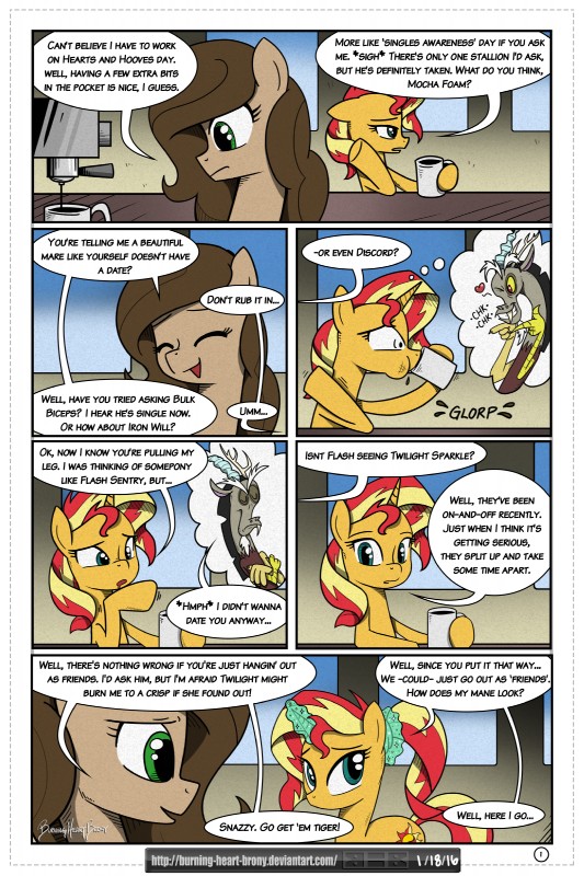 beverage coffee container cup dialogue female food group hair horn ponytail text burning-heart-brony equestria_girls friendship_is_magic hasbro my_little_pony mythology discord_(mlp) fan_character sunset_shimmer_(eg) chimera draconequus equid equine horse mammal mythological_creature mythological_equine pony unicorn 2016 2:3 absurd_res comic english_text hi_res url