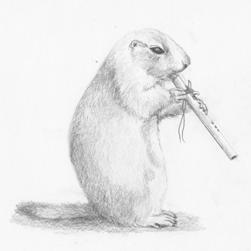 ambiguous_gender feral flute fur musical_instrument simple_background solo standing white_background wind_instrument woodwind_instrument foxia ground_squirrel mammal prairie_dog rodent sciurid 1:1 greyscale monochrome