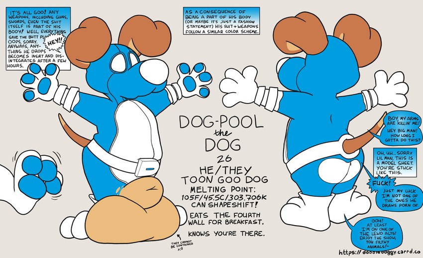 animal_genitalia anthro balls big_balls big_sheath blue_clothing clothing fully_sheathed genitals huge_balls huge_sheath hyper hyper_balls hyper_genitalia hyper_sheath latex latex_clothing latex_skinsuit male sheath skinsuit solo spandex spandex_suit text tight_clothing toony doodledoggy dog-pool doodle_(doodledoggy) canid canine canis domestic_dog goo_creature mammal absurd_res english_text hi_res model_sheet