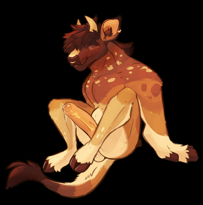 anthro balls biped blush bodily_fluids brown_body brown_fur brown_hair brown_hooves brown_inner_ear brown_inner_ear_fluff brown_nose brown_spots brown_tuft cloven_hooves dripping ear_piercing ear_ring facial_markings facial_piercing foreskin front_view fur genital_fluids genitals glistening glistening_genitalia glistening_hair glistening_hooves glistening_penis gold_(metal) hair hair_over_eyes head_markings hooves horn humanoid_genitalia humanoid_penis inner_ear_fluff legs_up long_penis male markings multicolored_body multicolored_fur nose_piercing nose_ring nude orange_body orange_fur penis piercing precum precum_drip ring_piercing simple_background sitting smile solo spots spotted_body spotted_fur tail tail_tuft tan_body tan_fur three-quarter_view transparent_background tuft vein veiny_penis white_horn white_markings white_spots yellow_penis gremm bodhi_(gremm) bovid bovine cattle mammal alpha_channel digital_media_(artwork) full-length_portrait hi_res portrait