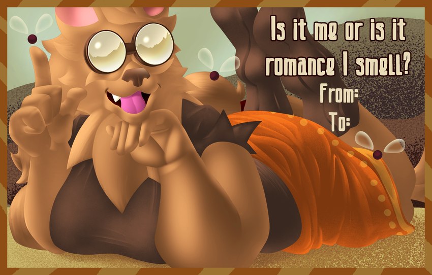 anthro clothing eyewear female goggles holidays pose slightly_chubby slightly_chubby_female solo torn_clothing valentine's_day_card ctrl-atl-replace7888 laika_aged_through_blood valentine's_day mina_(laika_aged_through_blood) arthropod felid feline fly_(animal) insect mammal hi_res pinup