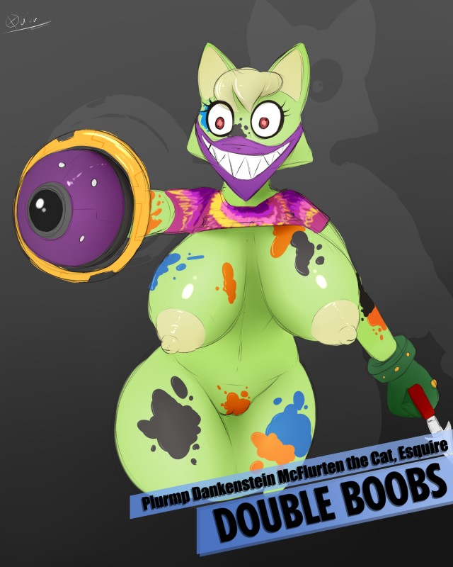 anthro areola big_breasts breasts clothing female genitals kerchief navel nipples paint pussy red_eyes solo soul_devouring_eyes standing text weapon conditional_dnp quin-nsfw game_grumps sega sonic_forces sonic_the_hedgehog_(series) custom_character_(sonic_forces) plurmp_dankenstein_mcflurnten_the_cat_esquire_(game_grumps) felid mammal 4:5 absurd_res digital_media_(artwork) english_text hi_res