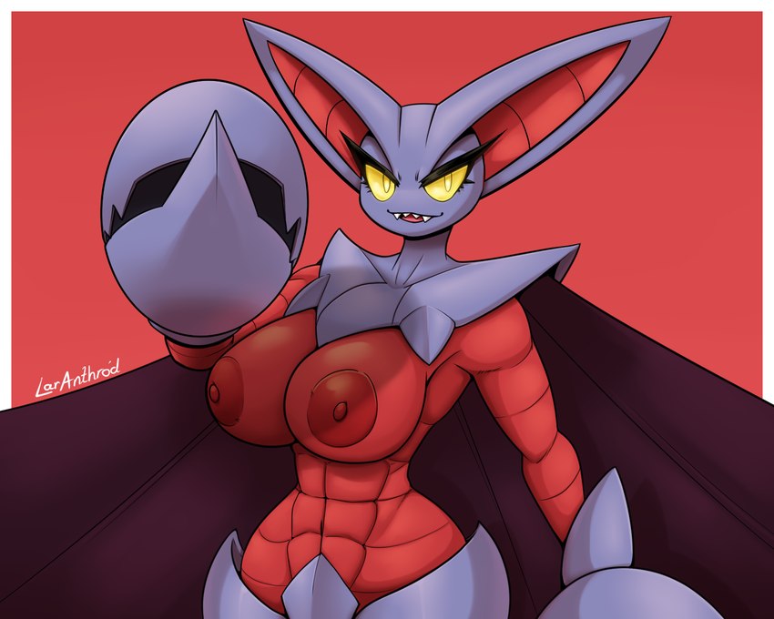 abs anthro areola big_breasts big_ears breasts claws female looking_at_viewer muscular muscular_anthro muscular_female nipples non-mammal_nipples open_mouth open_smile shadow sharp_teeth simple_background smile solo standing teeth text tongue white_text wings yellow_eyes latiar nintendo pokemon generation_4_pokemon gliscor pokemon_(species) 2024 5:4 artist_name digital_media_(artwork) english_text hi_res