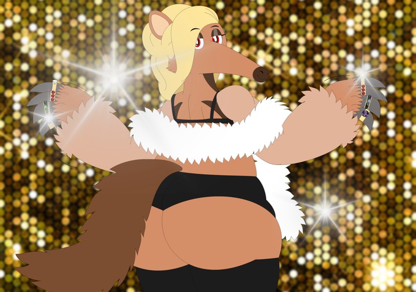 amethyst_(gem) anthro big_butt black_bra black_clothing black_eyebrows black_legwear black_panties black_stockings black_underwear blonde_hair bra brown_body brown_eyelids brown_fur brown_tail butt closed_smile clothing diamond_(gem) digit_ring emerald_(gem) eyebrow_through_hair eyebrows eyelashes female female_anthro finger_ring fluffy fluffy_tail fur gem grey_fingers hair jewelry legwear looking_at_viewer looking_back looking_back_at_viewer mouth_closed panties red_eyes ruby_(gem) scarf simple_background smile smiling_at_viewer solo sparkles standing stockings tail tan_inner_ear thick_thighs translucent translucent_hair underwear white_scarf yellow_background ashleywolf259 denise_"peanut_butter"_greene anteater demigod mammal pilosan xenarthran 2023 digital_drawing_(artwork) digital_media_(artwork) english_description flat_colors portrait three-quarter_portrait