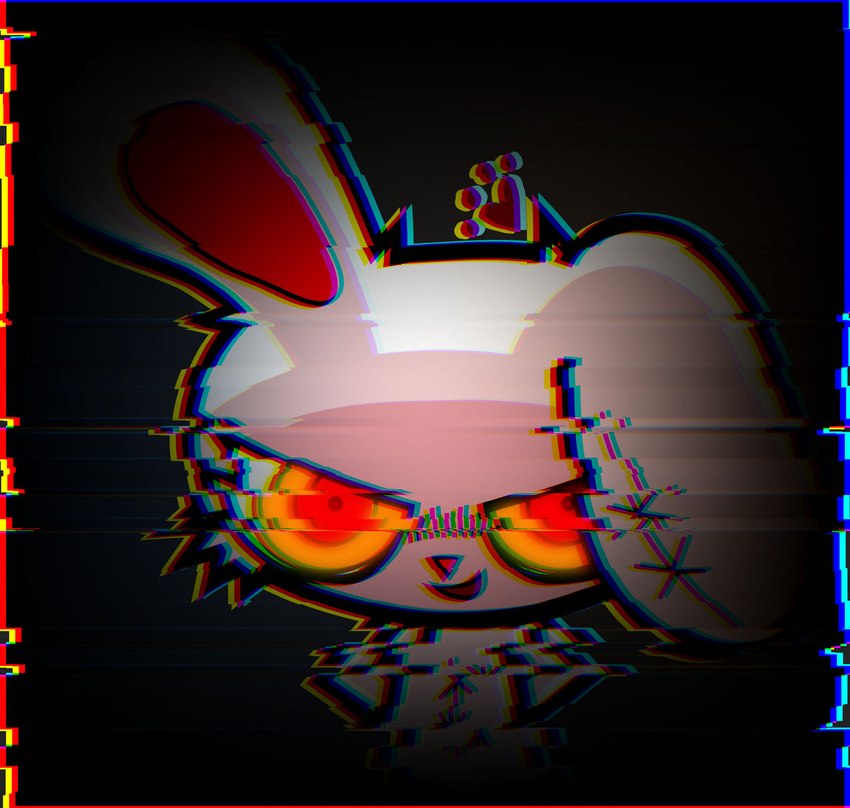 ambiguous_gender anthro death_stare doll fur glitch glowing glowing_eyes grey_background heart_symbol looking_at_viewer simple_background smile smiling_at_viewer solo white_body white_fur adrielle-akuryo 2spot_studio bloody_bunny_(series) bloody_bunny lagomorph leporid mammal rabbit hi_res female_(lore)