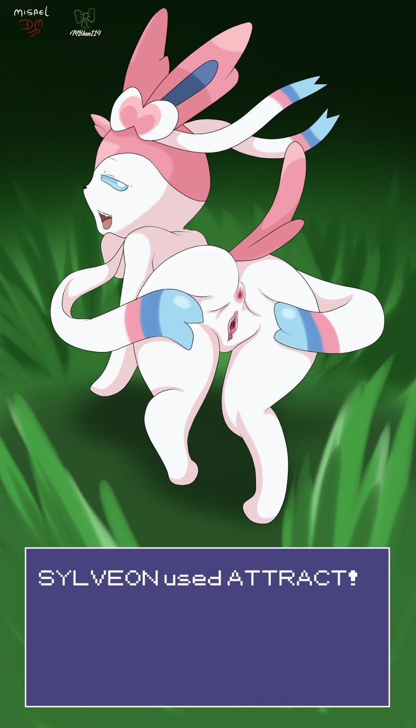 anus butt female feral genitals looking_at_viewer looking_back open_mouth presenting presenting_hindquarters pussy solo text mbhen114_(artist) misaeldm nintendo pokemon eeveelution generation_6_pokemon pokemon_(species) sylveon 2021 english_text hi_res