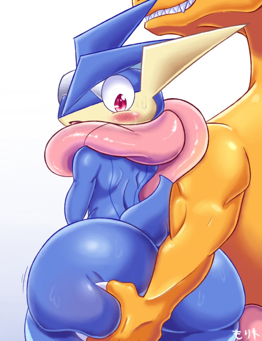 ambiguous/ambiguous ambiguous_gender anthro anthro_on_anthro big_butt blue_body blush bodily_fluids butt butt_grab duo hand_on_butt huge_butt nude sweat sweatdrop morito_(artist) nintendo pokemon charizard generation_1_pokemon generation_6_pokemon greninja pokemon_(species) 2022 hi_res