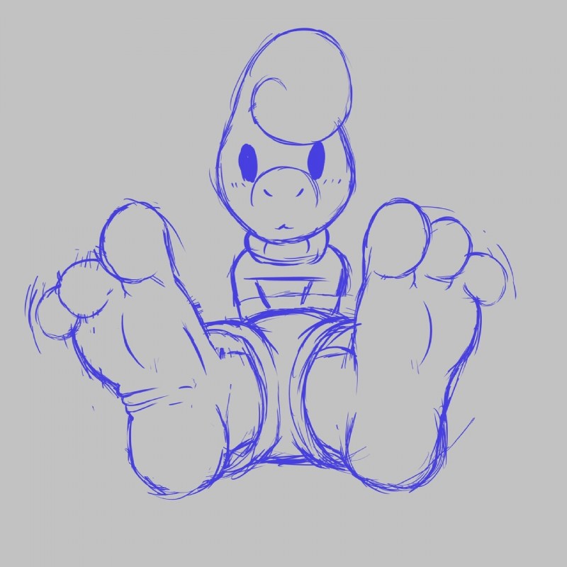 ambiguous_gender barefoot blush clothed clothing dork feet foot_focus presenting shy solo suggestive toes wiggle zadirtybish bitbi_(sweetleaf) unknown_species 1:1 hi_res sketch