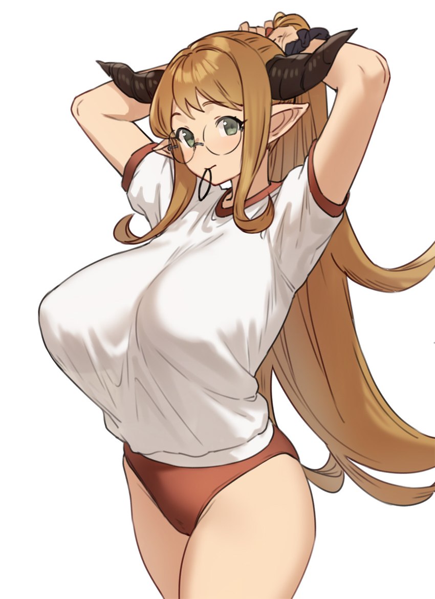 asian_clothing athletic_wear big_breasts blush bottomwear breasts buruma camel_toe cleavage clothed clothing east_asian_clothing eyewear female glasses gym_uniform horn huge_breasts humanoid_pointy_ears japanese_clothing looking_at_viewer not_furry pointy_ears solo uniform houtengeki cygames granblue_fantasy sarya_(granblue) draph horned_humanoid humanoid hi_res