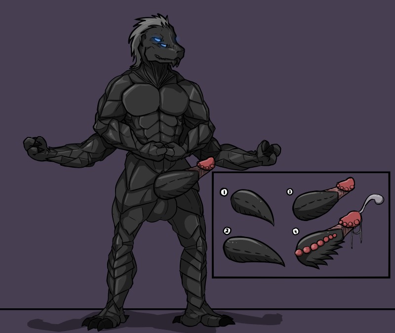 black_body black_exoskeleton bodily_fluids cum erection exoskeleton genital_fluids genitals male multi_arm multi_eye multi_limb penis simple_background solo arrwulf destiny_(video_game) alien eliksni 2017 cel_shading hi_res model_sheet shaded