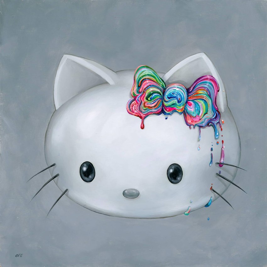 beady_eyes dripping ear_bow female grey_background mouthless pointy_ears prick_ears simple_background solo whiskers white_body camilla_d'errico hello_kitty_(series) sanrio hello_kitty_(character) domestic_cat felid feline felis mammal 2021 hi_res painting_(artwork) spot_color traditional_painting_(artwork)