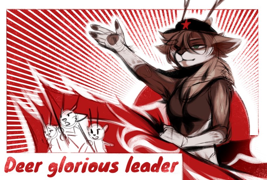 anthro china communism group male politics propaganda mega_moppa jeffavious deer mammal hi_res meme tagme