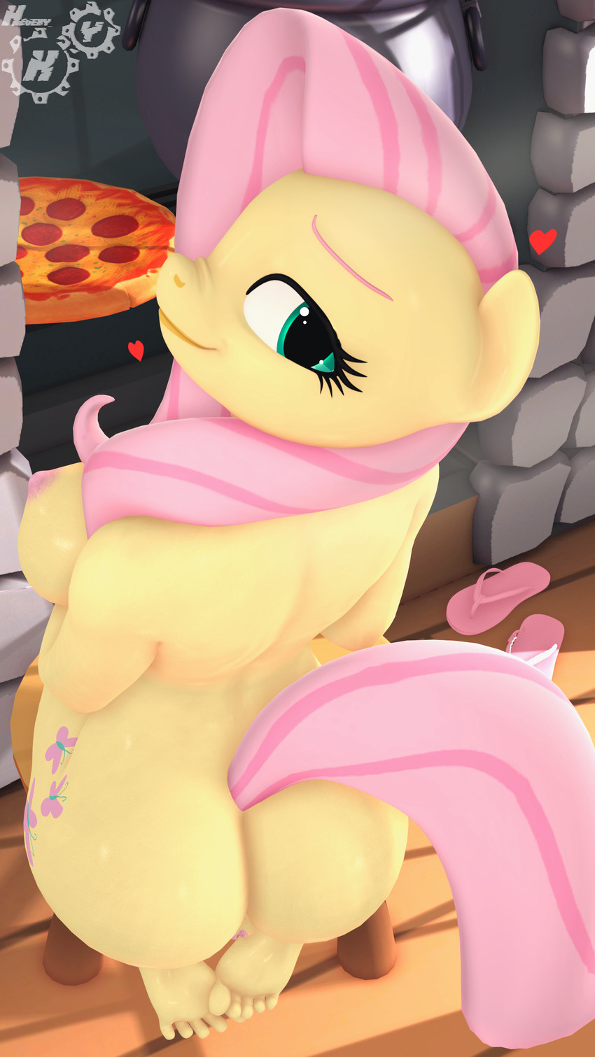 5_toes anthro anthrofied big_breasts breasts butt clothing discarded_clothing feet female food footwear heart_symbol humanoid_feet kneeling looking_back pizza plantigrade sandals shoes soles solo toes hevexy friendship_is_magic hasbro my_little_pony fluttershy_(mlp) equid equine mammal 3d_(artwork) 9:16 absurd_res digital_media_(artwork) hi_res source_filmmaker_(artwork)