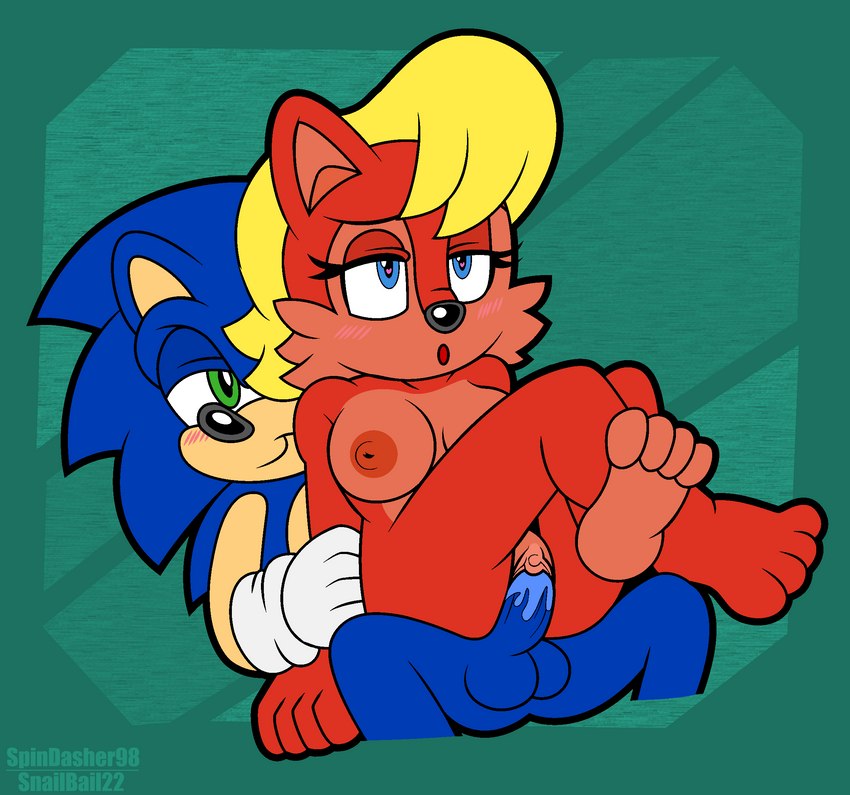 anthro balls bodily_fluids breasts canon_couple duo feet female genital_fluids genitals male male/female penis vaginal_fluids snailbail22 spindasher98 archie_comics sega sonic_the_hedgehog_(archie) sonic_the_hedgehog_(comics) sonic_the_hedgehog_(series) sally_acorn sonic_the_hedgehog chipmunk eulipotyphlan ground_squirrel hedgehog mammal rodent sciurid hi_res