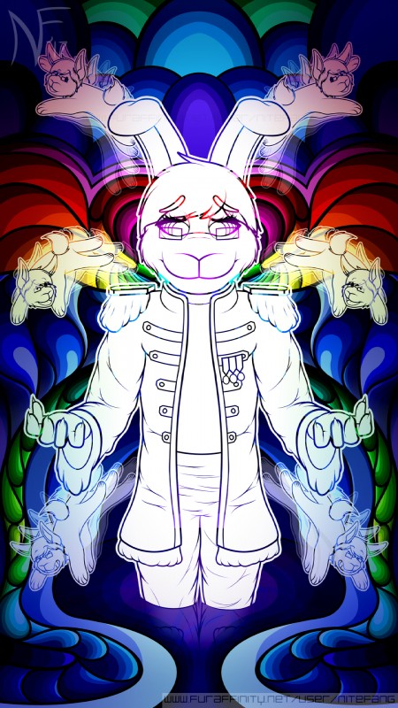 anthro clothing eyewear glasses hair male psychedelic ringed_eyes solo uniform nitefang nicholas lagomorph leporid mammal rabbit 2017 9:16 colorful_theme digital_media_(artwork) hi_res portrait wallpaper