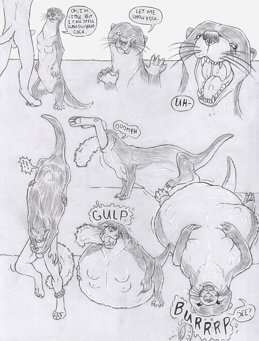 4_breasts almost_fully_inside anthro anthro_on_feral anthro_prey balls belly bestiality big_belly bodily_fluids breasts burping burping_up_object dialogue duo erection face_imprint feet female female_feral female_pred feral feral_pred fully_inside gaping_mouth genitals gulp_(sound_effect) handjob head_first huge_belly imprint interspecies larger_anthro larger_male larger_prey lying male male/female male_anthro male_prey membrane_(anatomy) multi_breast nipple_outline on_back on_hind_legs onomatopoeia open_mouth oral_vore partially_inside penile penis retractable_claws saliva semi-anthro sex size_difference smaller_female smaller_feral smaller_pred sound_effects speech_bubble stretched_mouth tail talking_feral text toes tongue tongue_out vore webbed_feet webbed_hands whiskers strega lily_(strega) felid feline mammal mustelid otter 2024 english_text greyscale hi_res monochrome