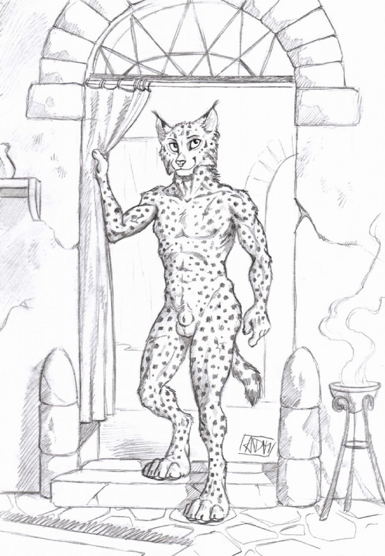 animal_genitalia anthro arm_tuft ball_tuft balls biped brazier censer cheek_tuft chest_tuft crotch_tuft curtains detached_sheath detailed_background digitigrade dipstick_ears dipstick_tail ear_markings ear_tuft elbow_tuft facial_tuft fingers fully_sheathed fur genitals inside looking_at_viewer male markings multicolored_ears multicolored_tail nude penis rug scar sheath shelf short_tail small_sheath smile smoke solo spots spotted_body spotted_fur standing tail tail_markings tuft vase wall_(structure) white_balls white_sheath 0laffson bobcat felid feline lynx mammal 2018 character_request hi_res monochrome signature traditional_media_(artwork)