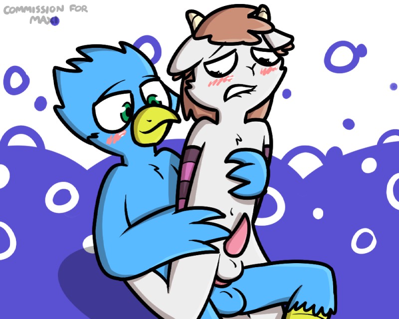 anal anthro balls blush clothed clothing duo erection fur genitals hair horn male male/male male_penetrated male_penetrating male_penetrating_male nude penetration penis sex simple_background pokefound klace_(pokefound) avian bird bovid caprine goat mammal 2018 5:4 digital_media_(artwork)