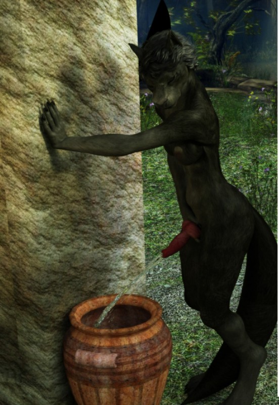 animal_genitalia animal_penis anthro bodily_fluids canine_genitalia canine_penis container erection fur genital_fluids genitals hair holding_own_penis holding_penis male nude omorashi outside peeing peeing_into_container peeing_while_erect penis solo standing urine urine_stream watersports saberjackal mammal 3d_(artwork) digital_media_(artwork) hi_res