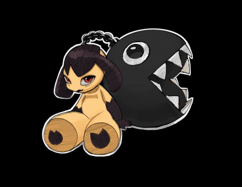 duo looking_at_viewer red_eyes sitting tan_body dustydev mario_bros nintendo pokemon chain_chomp generation_3_pokemon mawile pokemon_(species) absurd_res alpha_channel hi_res