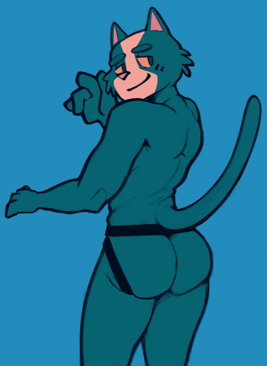 abs anthro athletic athletic_male bubble_butt butt clothed clothing fur gesture jockstrap jockstrap_only looking_at_another male nude pose salute simple_background smile solo tail topless underwear underwear_only ledange final_space avocato domestic_cat felid feline felis mammal ventrexian digital_media_(artwork) hi_res