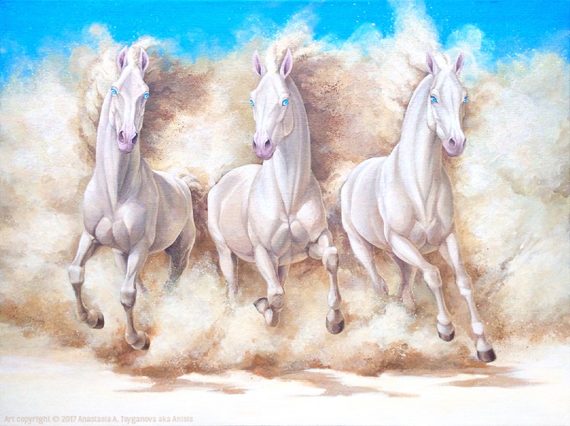 albino blue_eyes feral fur group hooves white_body white_fur anisis equid equine horse mammal 2017 traditional_media_(artwork)