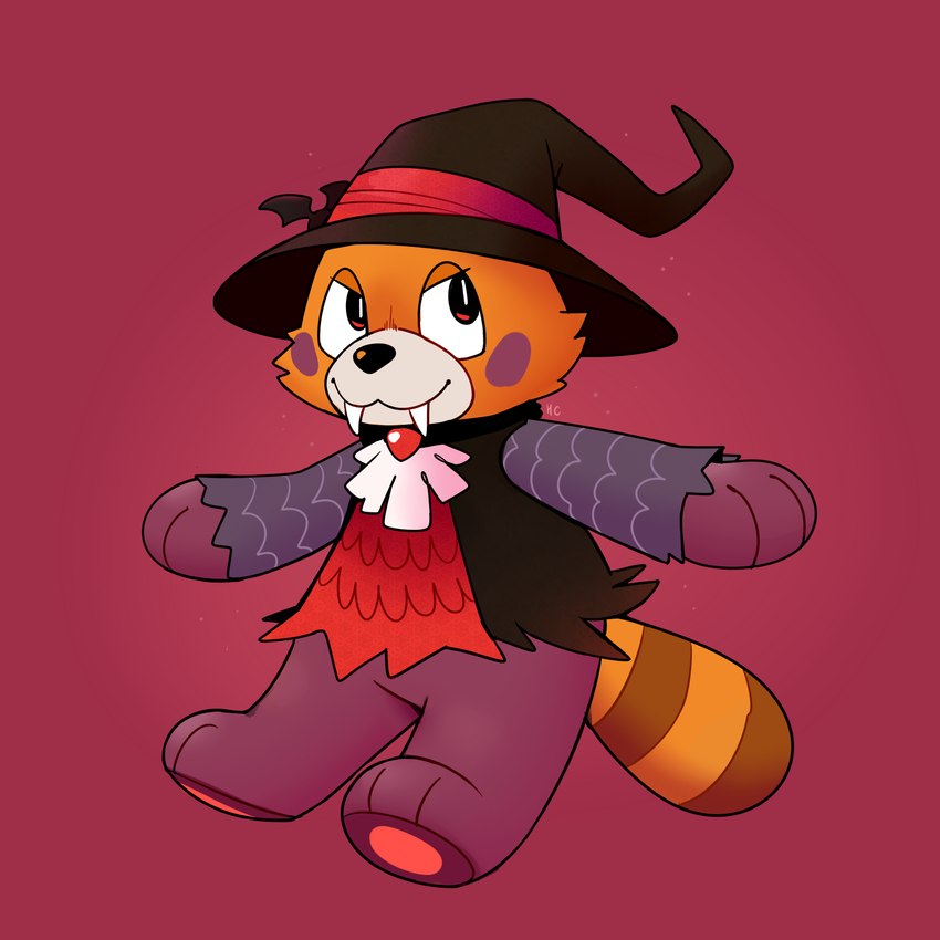 ambiguous_gender anthro bottomless brown_body brown_fur cheek_spots clothed clothing costume fangs fur hat headgear headwear holidays magic_user markings orange_body orange_fur pawpads red_background simple_background solo striped_markings striped_tail stripes tail tail_markings teeth witch witch_hat happycrumble halloween nintendo pokemon auria_jansson bear bewear generation_7_pokemon mammal pokemon_(species) shiny_pokemon vampire 1:1 2019 hi_res gynomorph_(lore) trans_(lore) trans_woman_(lore)