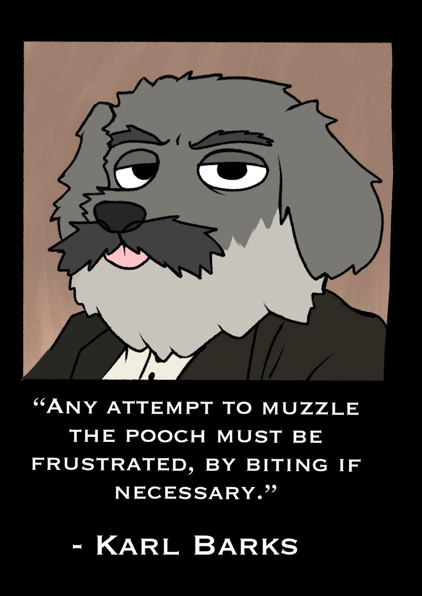 alternate_species anthro blep clothing furrification humor looking_at_viewer male parody politics pun quote solo suit text tongue tongue_out happyroadkill real_world karl_marx canid canine canis domestic_dog mammal 2021 bust_portrait digital_drawing_(artwork) digital_media_(artwork) english_text flat_colors hi_res portrait