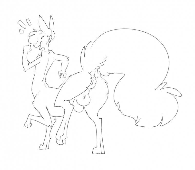 anus backsack balls butt dancing fluffy fluffy_tail fur genitals green_body green_fur male paws raised_tail solo tail y_anus halbean twerp_(halbean) citra citra_taur mammal mammal_taur taur hi_res monochrome sketch