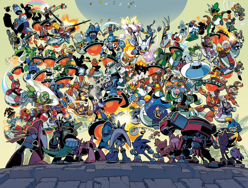 absolutely_everyone anthro battle female group large_group machine male robotization unknown_artist archie_comics capcom mega_man_(series) megaman_(classic) sega sonic_the_hedgehog_(archie) sonic_the_hedgehog_(comics) sonic_the_hedgehog_(series) worlds_collide airman_(mega_man) amy_rose blaze_the_cat charmy_bee clown_man e-123_omega espio_the_chameleon ice_man knuckles_the_echidna mega_man_(character) miles_prower protoman quick_man robot_masters roboticized_masters rouge_the_bat rouge_woman rush_(mega_man) shade_man shadow_the_hedgehog sheep_man silver_the_hedgehog snake_man sonic_the_hedgehog toad_man vector_the_crocodile arthropod bat bee canid canine chameleon crocodile crocodilian domestic_cat e-series echidna eulipotyphlan felid feline felis fox hedgehog hymenopteran insect lizard mammal monotreme reptile robot robot_master scalie crossover