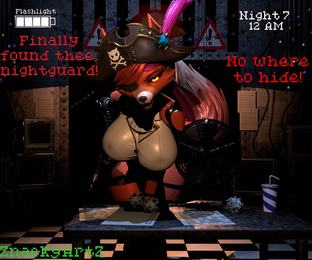 anthro beverage big_breasts breasts computer crossgender dialogue door doorway electronics eyebrows female furniture hallway hook hook_hand machine mtf_crossgender pirate pirate_costume pirate_hat pirate_outfit pizzeria restaurant robotic_arm smile soda soda_cup solo table television text thick_thighs znackyartz mayosplash_(modeler) five_nights_at_freddy's five_nights_at_freddy's_2 scottgames foxy_(fnaf) canid canine fox mammal robot robot_anthro 2025 3d_(artwork) 6:5 digital_media_(artwork) english_text hi_res