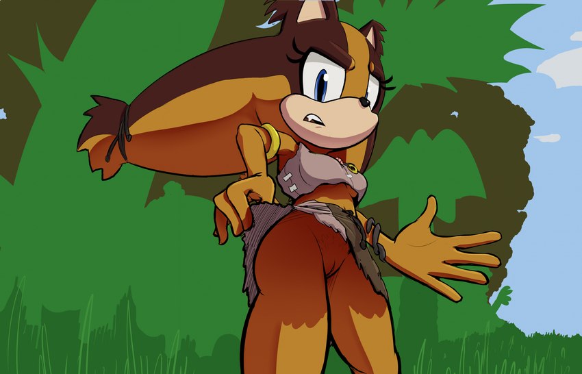 anthro blue_eyes breasts clothed clothing female genitals orange_body pussy solo under_boob upskirt spikeybluething sega sonic_boom sonic_the_hedgehog_(series) sticks_the_jungle_badger badger mammal mustelid musteline hi_res